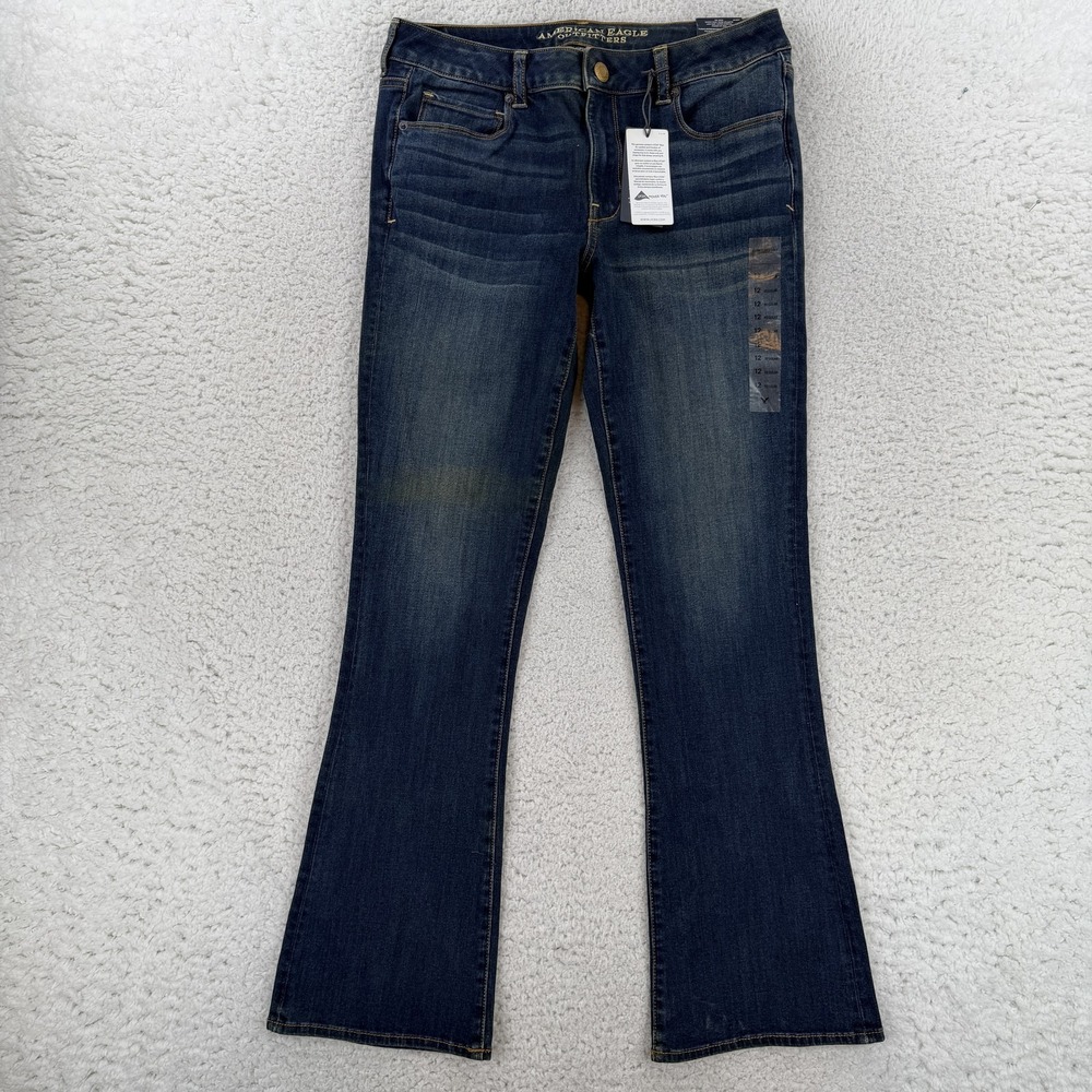 American Eagle Outfitters Skinny Kick Jeans Womens 12 Blue Wash Low Rise Bootcut